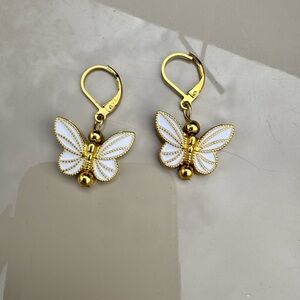 Cloisonne White Butterfly Earrings